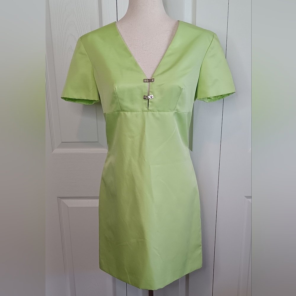 Vintage Versace Jean Couture Light Green V-Neck Dress